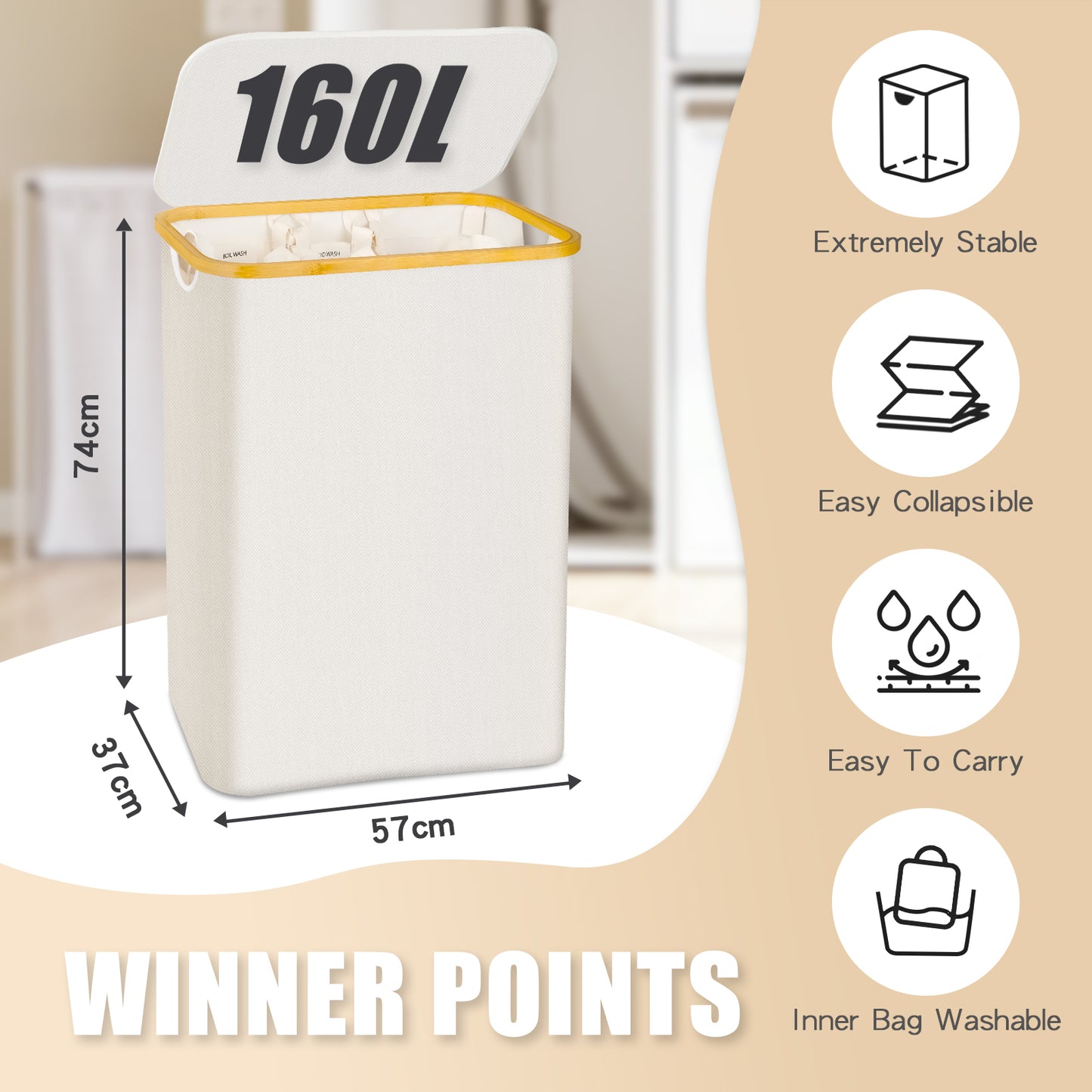 160 L Laundry Hamper Beige